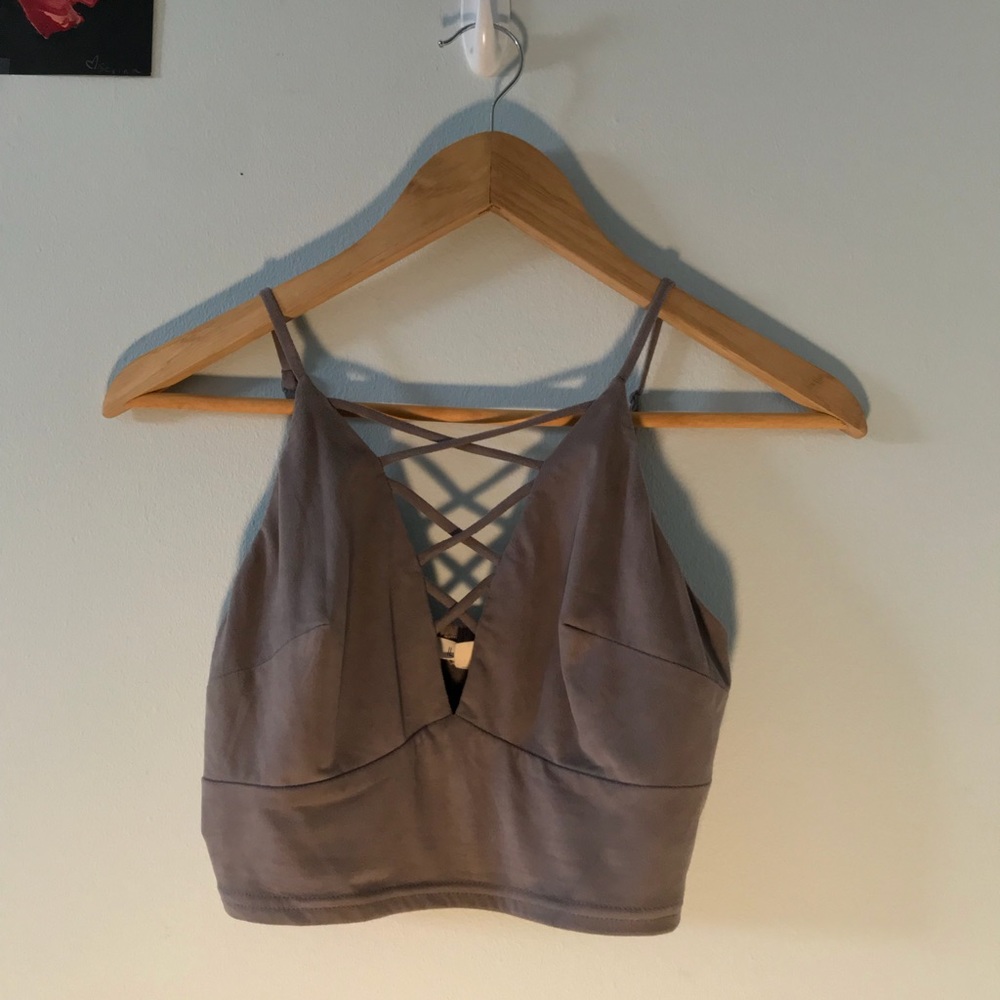 grey suede crop bra top